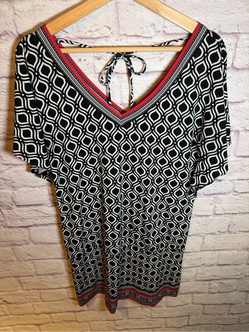 White House Black Market Dress Womens Medium Geometric Tunic Mini Flutter Sleeve